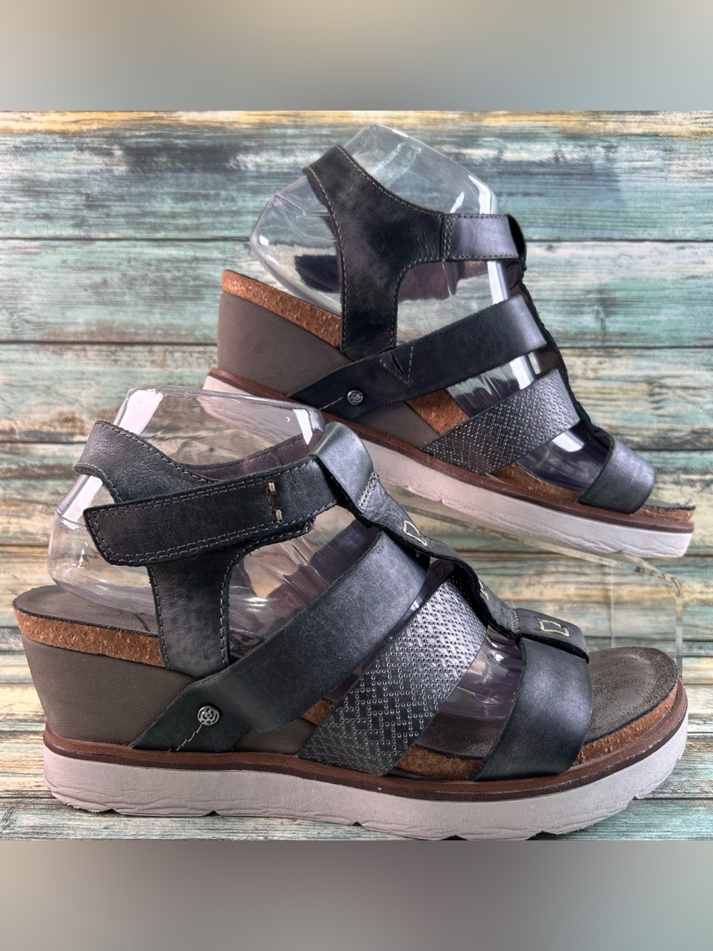 OTBT New Moon Platform Wedge Sandals Womens 9.5M Gray Woven Leather Boho Casual